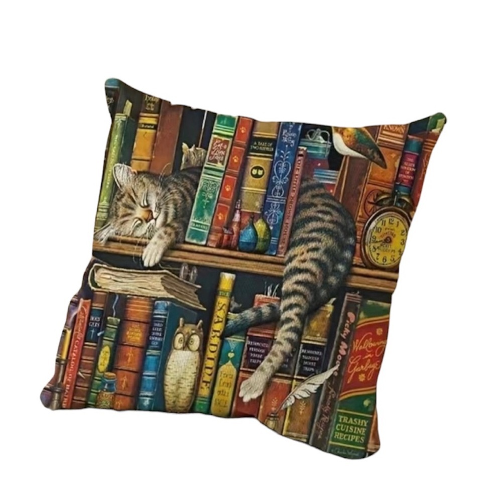 1pc‎ Cat Side Lying Sleeping  Square Cushion Cover, Zipper Single-sided